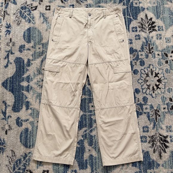 X2 Denim Laboratory Baggy Cargo Wide Leg Utility Baggy Pants Beige Men 36X31 EUC - Picture 1 of 12